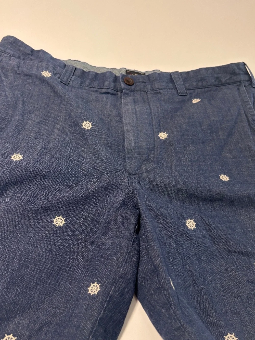 Mens Navy J.Crew Chino Short with Boat Helm Embroidery Size 35